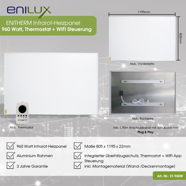 Enilux Infrarot-Heizpanel 960 W mit WIFI